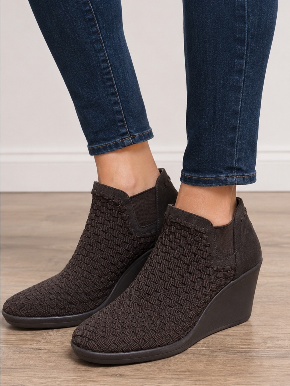 Steven By Steve Madden Black Woven Slip-On Wedge Booties